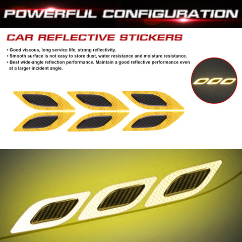 6x Yellow Carbon Fiber Pattern 3D PVC Night Reflect Car Vent Edge Bumper Decal