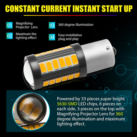 2x 1156 BA15S Amber Yellow Rear Turn Signal Light DRL 33-SMD LED Bulbs Lamp 7506