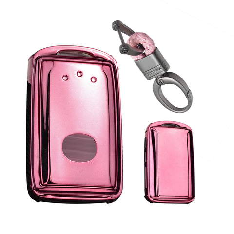 Pink Soft TPU Full Protect Remote Smart Key Fob Cover Case w/Keychain For Mazda 3 2019-2025