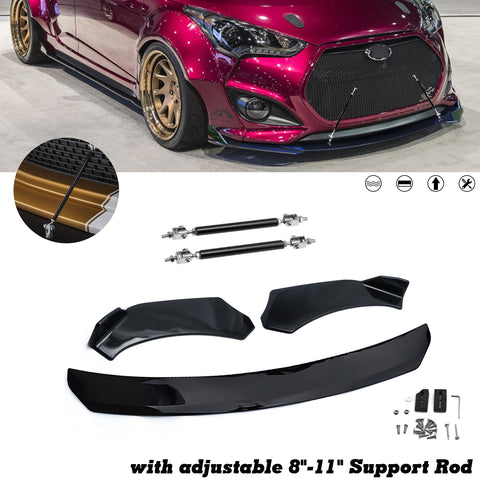 Front Bumper Lip Chin Spoiler Splitter Diffuser Protector Guard Gloss Black 3pcs Universal Fit For Most Cars Auto Front Trim Body Kit