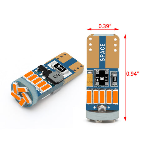 194 168 175 T10 2825 W5W LED Bulb Canbus Error Free, 3000K Amber Extremely Bright LED Light Lamp Bulbs for Car Side Marker Light Replacement, 15-SMD 4014 chipset
