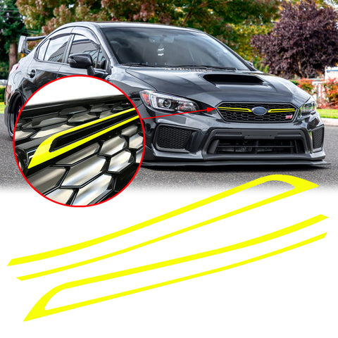 Glossy Red / Fluorescent Yellow Front Grille Pinstripe Vinyl Sticker Trim for Subaru WRX STI 2018 2019 2020, Racing Sport Front Hood Panel Pre-cut Stripe Decal Molding
