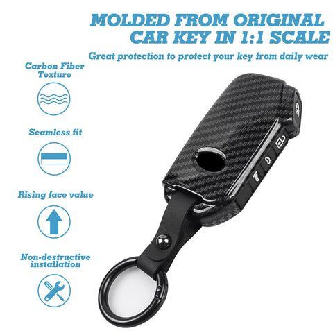 Carbon Fiber Texture Full Covered Remote Key Skin Cover For Kia Optima 2018-22