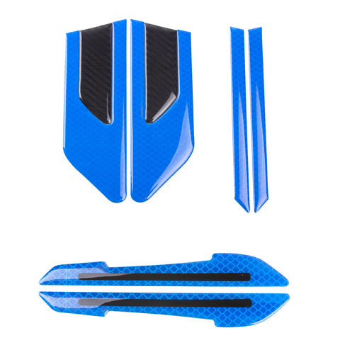 Car Side Door Marker Rearview Mirror Edge Protector Guard Cover Sticker Set, Carbon Fiber Pattern w/ Reflective Safety Strip (Blue)