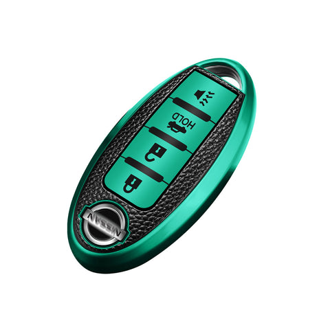 Silver Smart Remote Keyless FOB Shell Cover Soft TPU Leather 4 Button For Nissan
