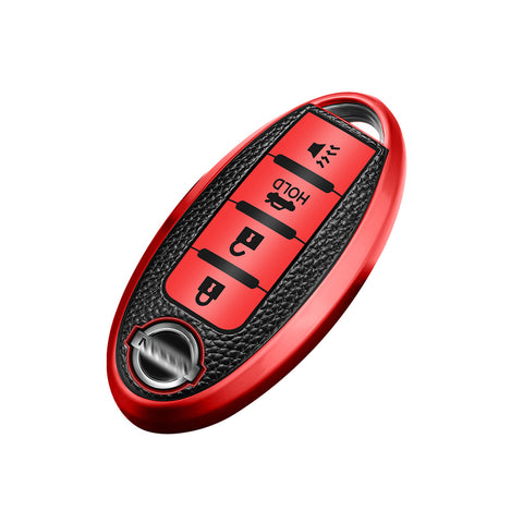 Silver Smart Remote Keyless FOB Shell Cover Soft TPU Leather 4 Button For Nissan