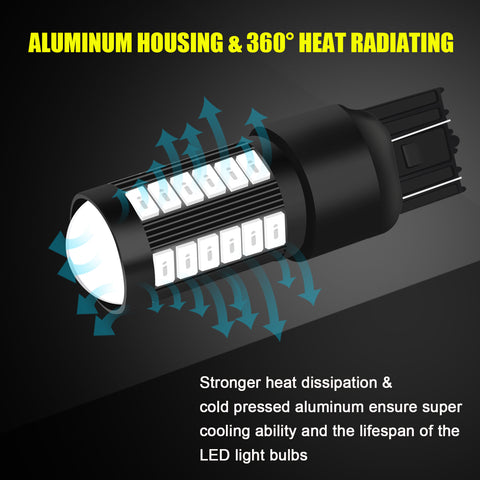 2Pcs 33-SMD Pure Red 7440 7444 LED Backup Reverse Tail Barke Light Bulbs