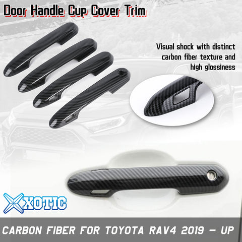 Side Door Handle Cover Trim w/ Keyless Hole Compatible with Toyota Rav4 2019-2024 Highlander 2020-up, Carbon Fiber Pattern (4pcs)