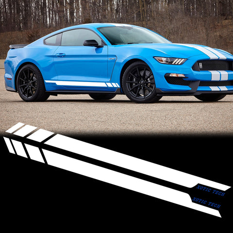 2pcs Glossy Black / White Car Side Skirt Stripe Sticker Door Molding Decal Trim for Ford Mustang 2015-2018, Car Exterior Decoration