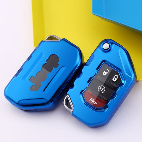 Blue Anti-dust Folding Remote Folding Key Case Skin For Jeep Wrangler 2018-2021