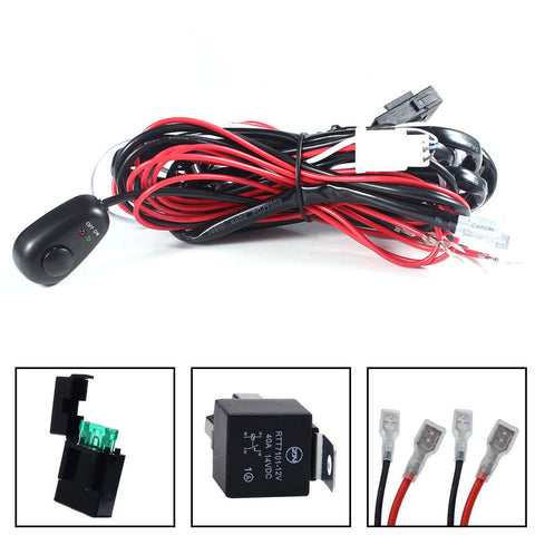 Universal 9ft Relay Wiring Harness Kit for LED Work Light Bar Off-Road 72W~300W - 40A 12V ON / OFF Switch