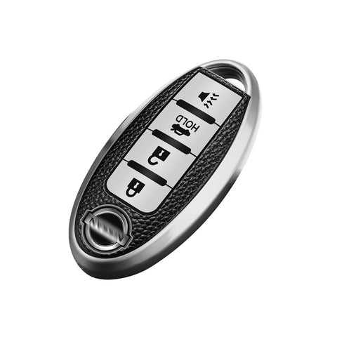 Silver Smart Remote Keyless FOB Shell Cover Soft TPU Leather 4 Button For Nissan