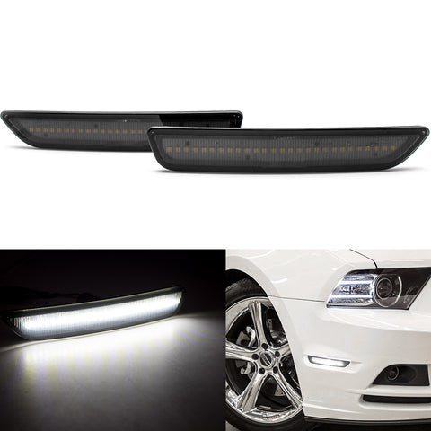 2x Smoked Lens Amber / White LED Front Side Marker Light Lamp Kit for Ford Mustang 2010-2014, Direct Replace, Super Bright 27-SMD