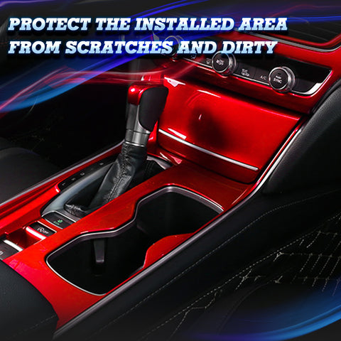 Interior Gear Shift Box Water Cup Holder Panel Cover Trim ABS Red Compatible with Honda Accord 10th Gen 2018 2019 2020 2021