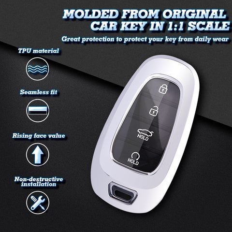 Silver Soft TPU Full Protect Smart Key Fob Cover For Hyundai Sonata 2020-2024