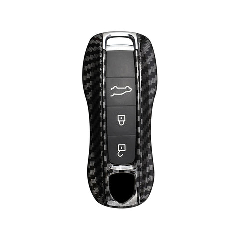 Carbon Fiber Texture Remote Control Key Fob Cover Hard Shell w/Keychain For Porsche Cayenne Panamera 2018+