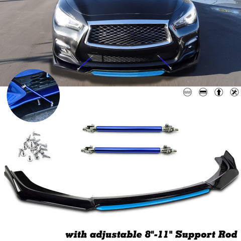 Xotic Tech Front Bumper Lip Chin Spoiler Splitter Diffuser Protector Guard Body Kit Compatible with Honda Accord Civic, Volkswagen MK5 MK6 MK7,Kia Optima,Mitsubishi Lancer, Black w/Blue 4pcs