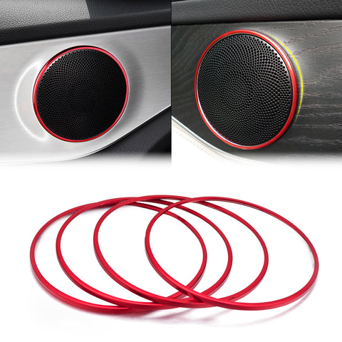4pcs Blue/ Red Aluminum Car Door Audio Speaker Ring Cover Trim Decal for Mercedes Benz W205 C-Class GLC Class GLC200L 2015+