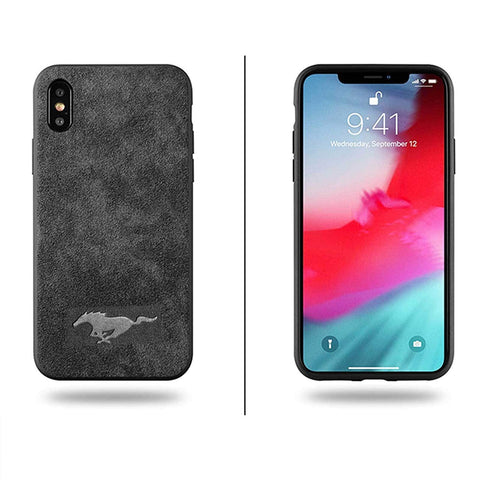 Luxury Super Mustang Logo Slim Leather Alcantara Suede Durable Protective Cover Case for iPhone 7 8 iPhone 7 8 Plus iPhone X