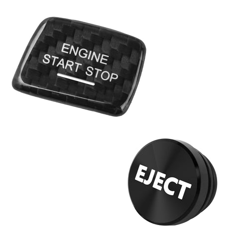 Real Carbon Fiber Engine Start + Black Cigarette Eject Button Cover For Chevy C7
