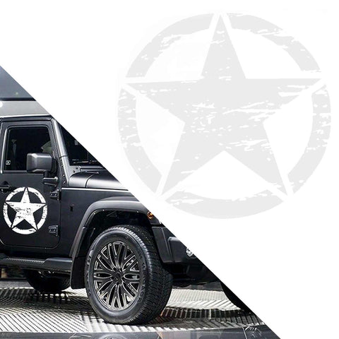 For Jeep Front Hood Sticker - Black/ White/ Yellow Army Military Star Vinyl Graphic Decal for Car Body Trunk Side Fender Door Bumper