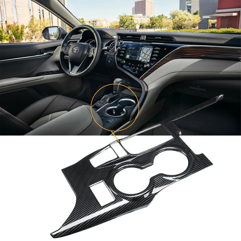 ABS Carbon Fiber / Red / Blue / Wood Gear Shift Frame Console Panel Trims Cover Cup Holder Decor Decal for Toyota Camry 2018-2024