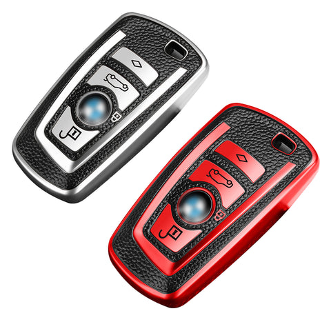 For BMW 1 2 3 4 5 6 7 Series Silver TPU Leather Full Protect Key Fob Case Cover