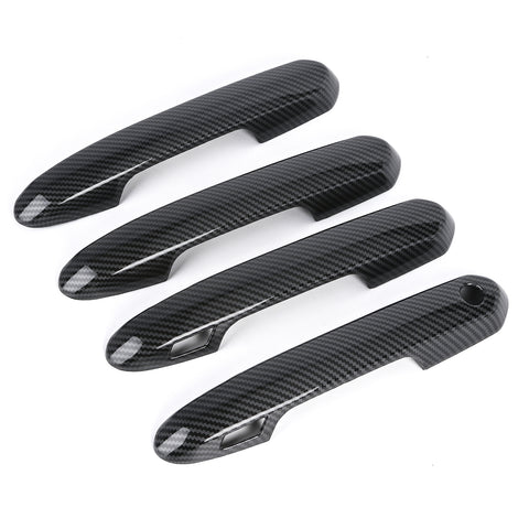 Side Door Handle Cover Trim w/ Keyless Hole Compatible with Toyota Rav4 2019-2024 Highlander 2020-up, Carbon Fiber Pattern (4pcs)