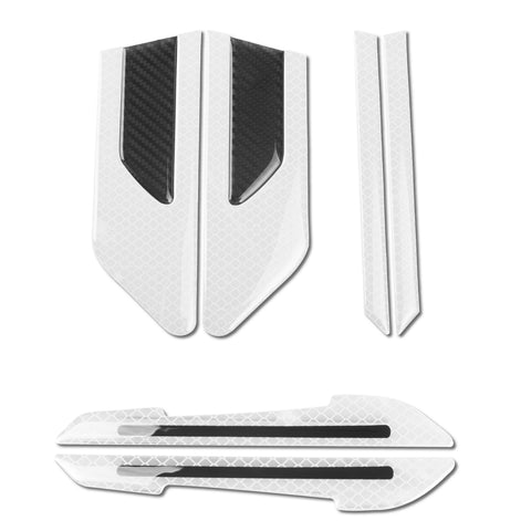 Car Side Door Marker Rearview Mirror Edge Protector Guard Cover Sticker Set, Carbon Fiber Pattern w/ Reflective Safety Strip (White)