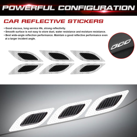 6x White w/ Carbon Fiber Pattern 3D PVC Night Reflect Car Vent Edge Bumper Decal