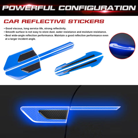 Car Side Door Marker Rearview Mirror Edge Protector Guard Cover Sticker Set, Carbon Fiber Pattern w/ Reflective Safety Strip (Blue)