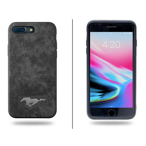 Luxury Super Mustang Logo Slim Leather Alcantara Suede Durable Protective Cover Case for iPhone 7 8 iPhone 7 8 Plus iPhone X