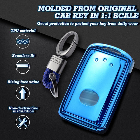 Blue Soft TPU Full Protect Remote Smart Key Fob Cover Case w/Keychain For Mazda 3 2019-2025