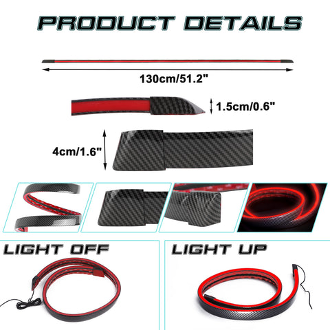 Carbon Fiber PU Rear Roof Trunk Tail Spoiler Wing Lip Tail Signal Brake Light Universal