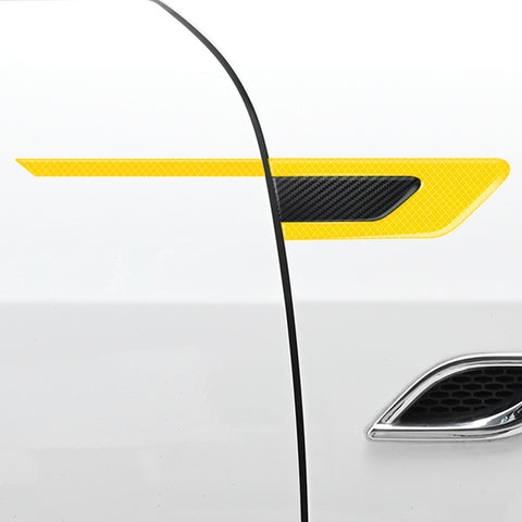 Car Side Door Marker Rearview Mirror Edge Protector Guard Cover Sticker Set, Carbon Fiber Pattern w/ Reflective Safety Strip (Yellow)