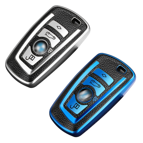 For BMW 1 2 3 4 5 6 7 Series Silver TPU Leather Full Protect Key Fob Case Cover