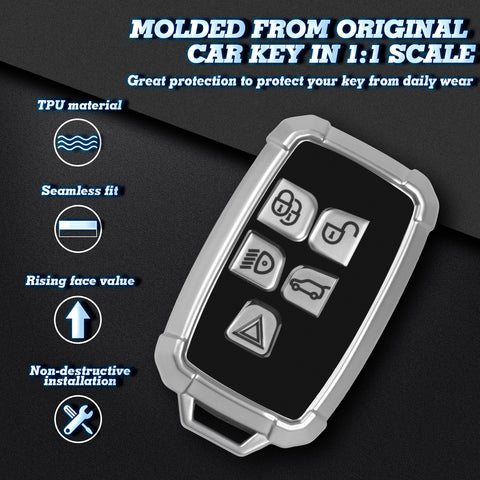 Iron Armor Style Silver Full Cover Remote Key Fob Cover For Range Rover 2013-2017