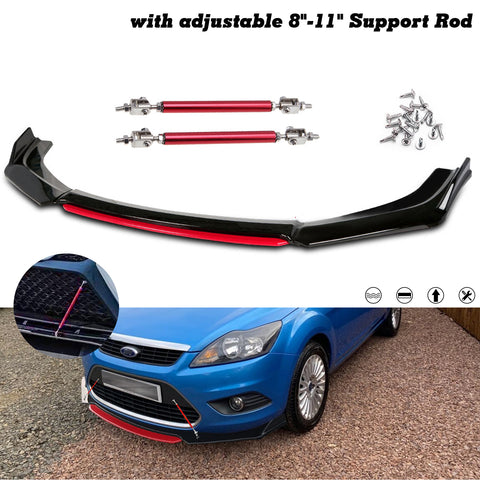 Xotic Tech Front Bumper Lip Chin Spoiler Splitter Diffuser Protector Guard Body Kit Compatible with Honda Accord Civic, Volkswagen MK5 MK6 MK7,Kia Optima,Mitsubishi Lancer, Black w/Blue 4pcs