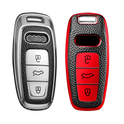 Silver TPU Leather Full Protect Remote Smart Key Fob Cover For Audi A6L A7 A8