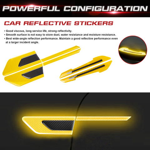 Car Side Door Marker Rearview Mirror Edge Protector Guard Cover Sticker Set, Carbon Fiber Pattern w/ Reflective Safety Strip (Yellow)
