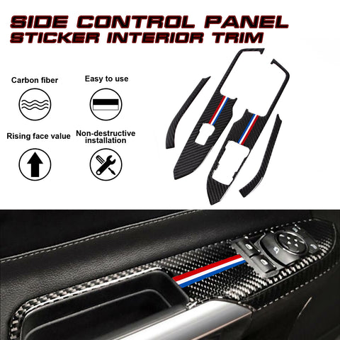 4X 3-Color Bar Carbon Fiber Window Switch Cover Trim For Ford Mustang 2015-2022