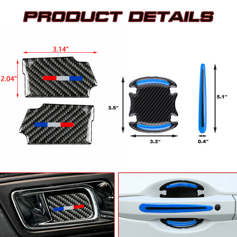 Real Carbon Fiber Inner + Exterior Door Handle Cover For Ford Mustang 2015-up