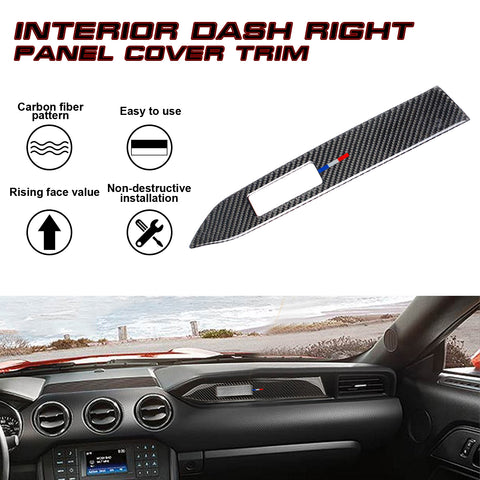 3-Color Strip Bar Carbon Fiber Dash Console Panel Cover Trim For Mustang 2015-up