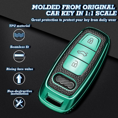 Green Full Protect Remote Smart Key Fob Cover For Audi A6L A7 A8 w/3 Button Key