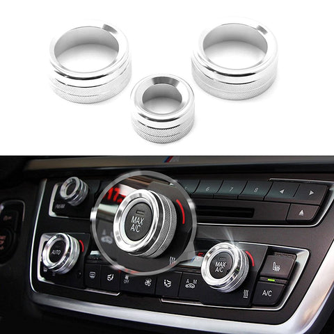 3pcs Red/Silver AC Climate Control Radio Volume Knob Ring Covers For BMW 1 2 3 3GT 4 Series