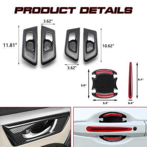 Carbon Fiber Texture Inner + Exterior Door Handle Bowl Trim For Honda CR-V 17-22