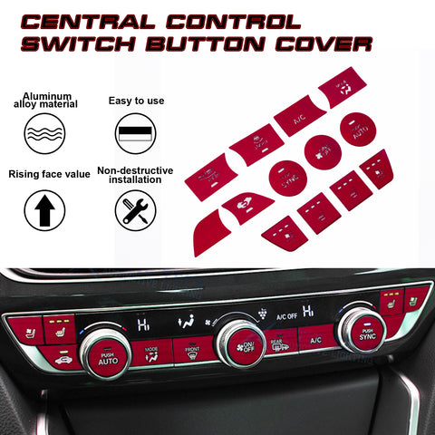 13Pcs Red Aluminum Center Dashboard Switch Cover Trim For Honda Accord 2018-2021