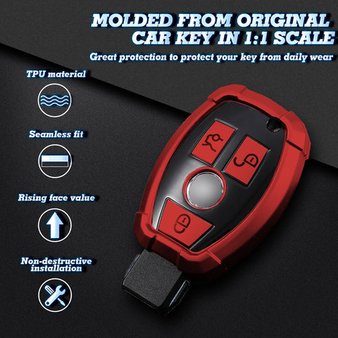 Full Covered Armor Red TPU Remote Fob Key Cover Shell For Mercedes B C E G SLK