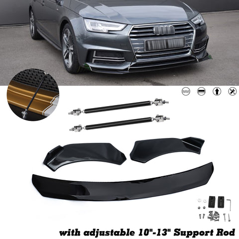 Front Bumper Lip Chin Spoiler Splitter Diffuser Protector Guard Gloss Black 3pcs Universal Fit For Most Cars Auto Front Trim Body Kit