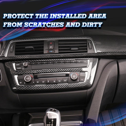 Carbon Fiber Style Center Air Condition CD Panel Decor Cover Trim Compatible With BMW 3 4 Series F30 F31 F34